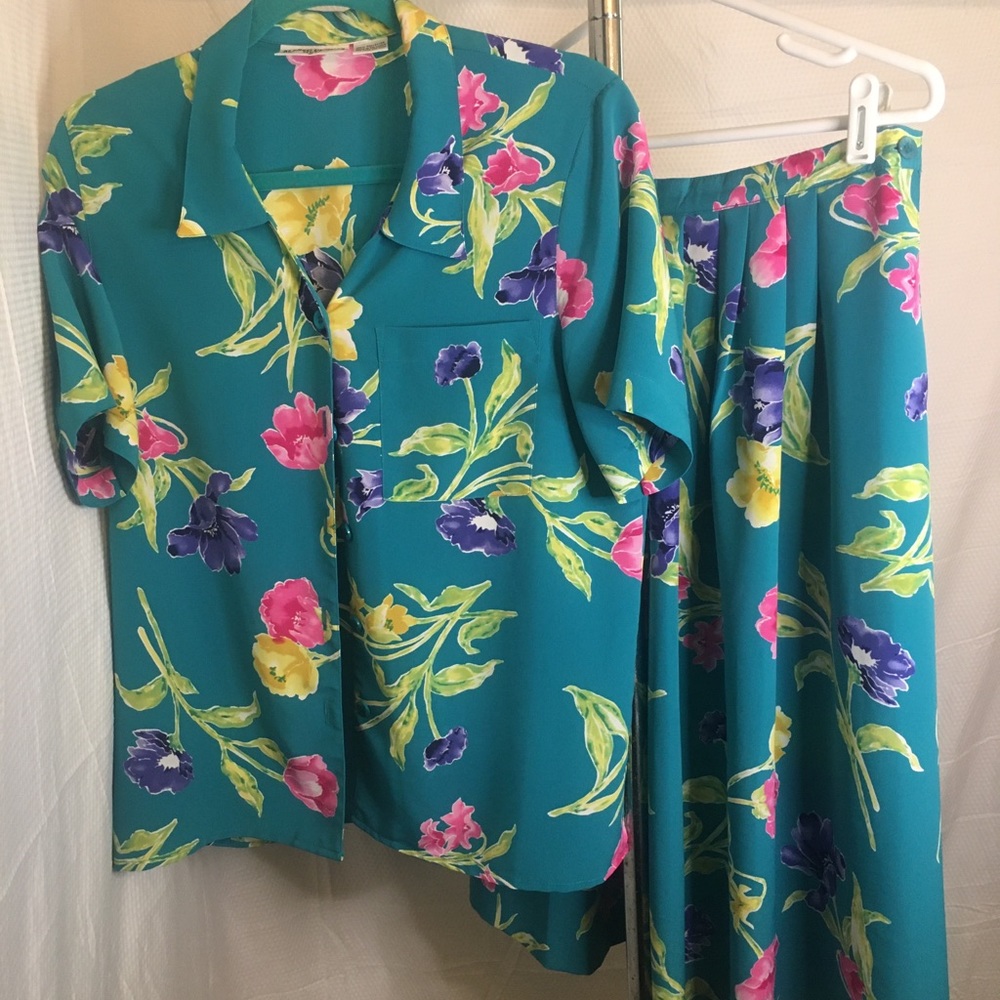 Alfred Dunner | Women’s Teal Floral Print TOP/SKIRT Set